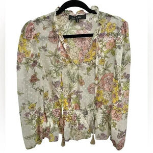 Salo la Fille Blouse Top Floral Print Size Medium Ruffle Bohemian Boho